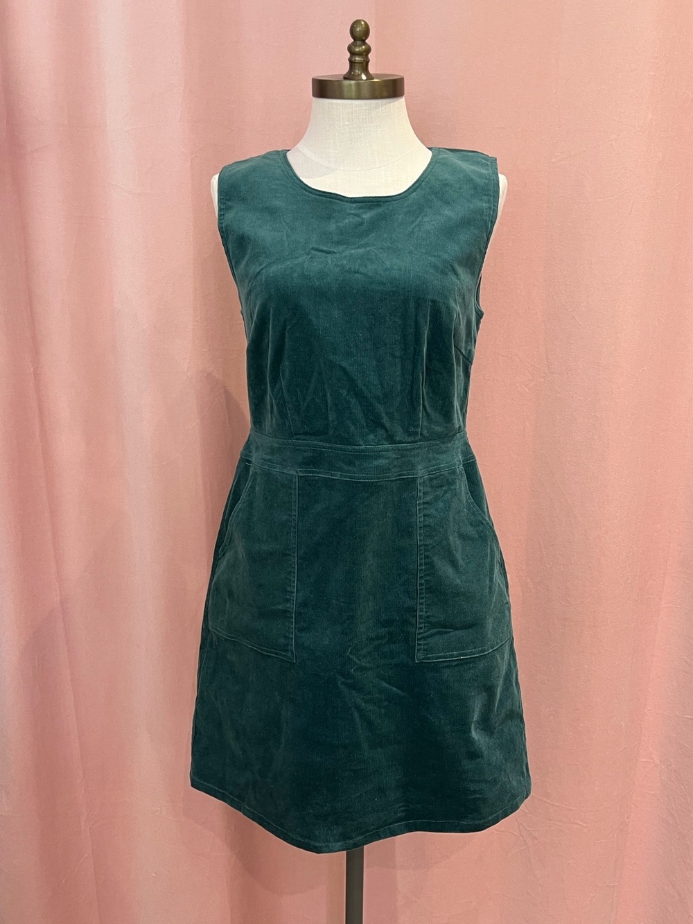 Sugarhill Brighton Teal Corduroy Mini Dress Patch Pockets Back Zip Cottagecore